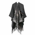 Amazon Top Seller  Best Price Wave Stripe  Knitting Winter Wrap Blanket Cashmere Poncho Shawl With Custom Tassel